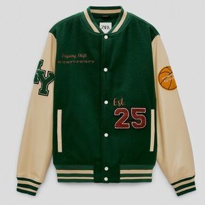 ZARA varsity jacket - green NY limited edition